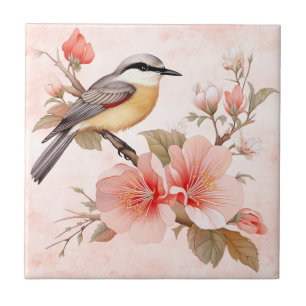 Vintage Pink Flora & Fauna Art Ceramic Tile