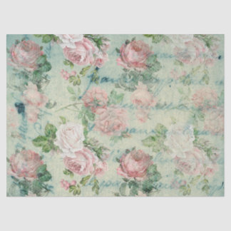 Vintage Pink Floral and Teal Ink Decoupage Tissue Paper