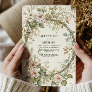 Vintage Pink Floral Art Nouveau Wedding Invitation