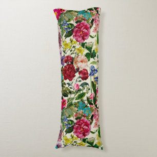 Vintage pink floral beige pattern body pillow