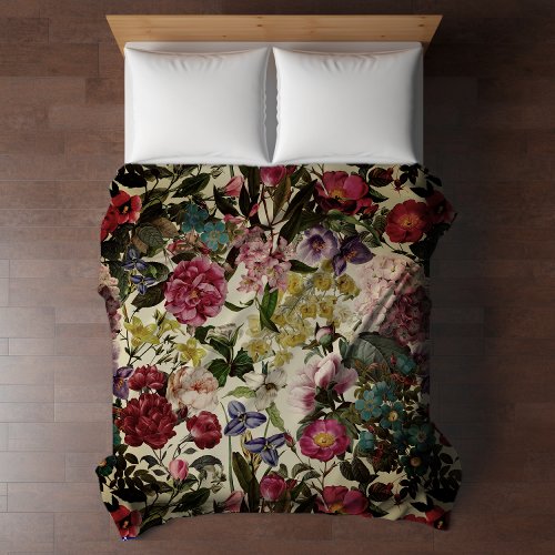 Vintage pink floral beige pattern duvet cover