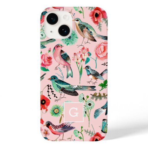 Vintage Pink Floral Birds Botanical Pattern Case-Mate iPhone 14 Case