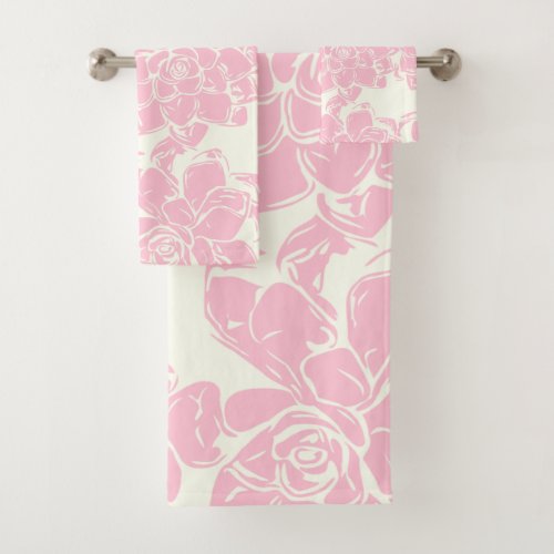 Vintage Pink Floral Boho Chic Flower Pattern Bath Towel Set