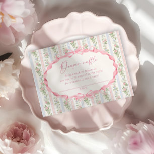 Vintage Pink Floral Bow Diaper Raffle Ticket Enclosure Card