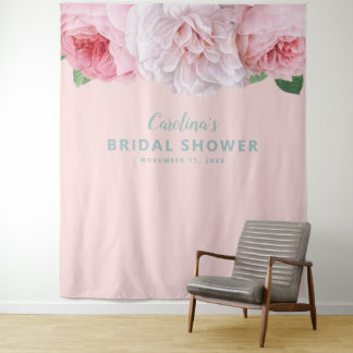 Vintage Pink Floral Bridal Shower Backdrop Simple
