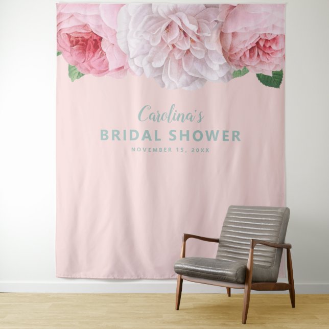 Vintage Pink Floral Bridal Shower Backdrop Simple (In Situ)