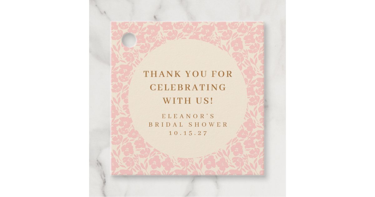 Vintage Pink Floral Bridal Shower Custom Thank You Favor Tags | Zazzle