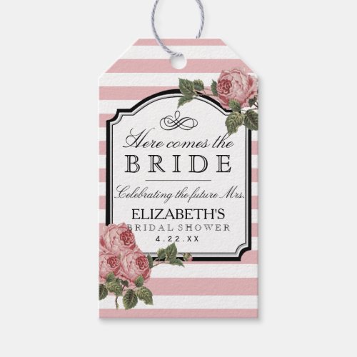 Vintage Pink Floral Bridal Shower Guest Favor Gift Tags