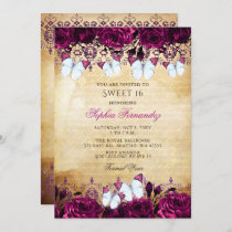 Vintage Pink Floral Butterfly Sweet 16 Invitation