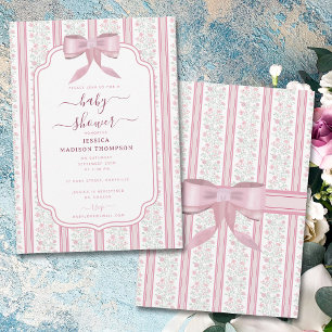 Vintage Pink Floral Coquette Bow Baby Shower Invitation