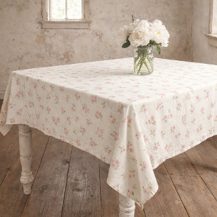 Vintage Pink Floral Cotton Tablecloth 
