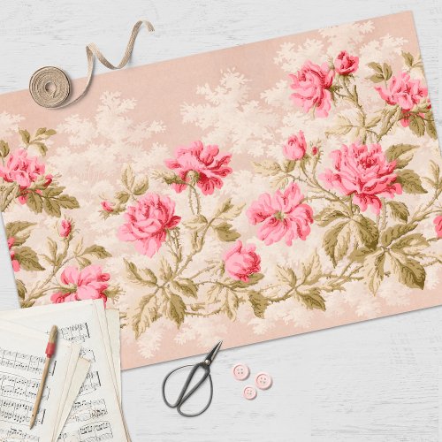 Vintage Pink Floral Decoupage Tissue Paper