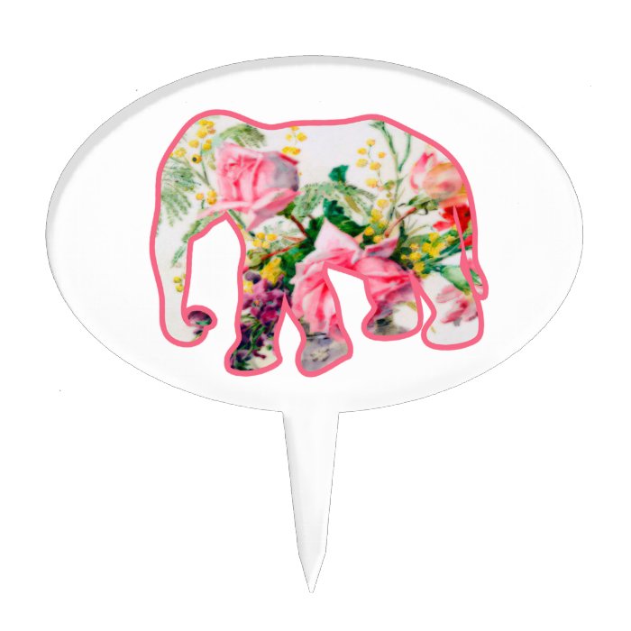 Vintage Pink & Floral Elephant Cake Toppers