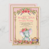 Vintage Pink Floral Elephant Tea Party Baby Shower Invitation (Front/Back)