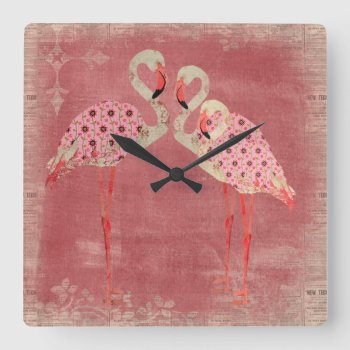Vintage Pink Floral Flamingos Clock by Greyszoo at Zazzle