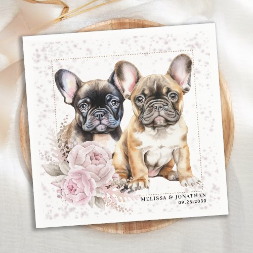 Vintage Pink Floral French Bulldog Pet Dog Wedding Napkins