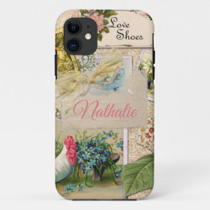 Vintage pink floral french decoupage iPhone 11 case