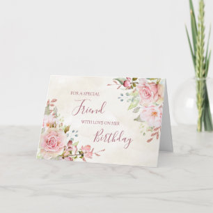 Vintage Pink Floral Friend Birthday Card