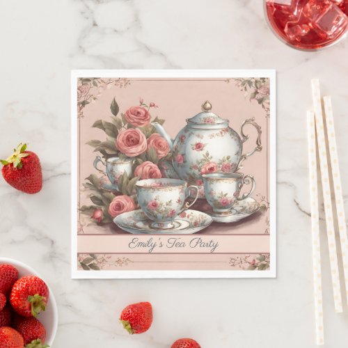 Vintage Pink Floral Garden Birthday Tea Party  Napkins