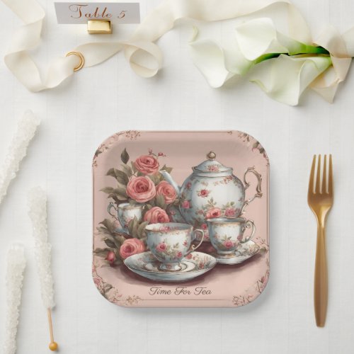 Vintage Pink Floral Garden Birthday Tea Party  Paper Plates