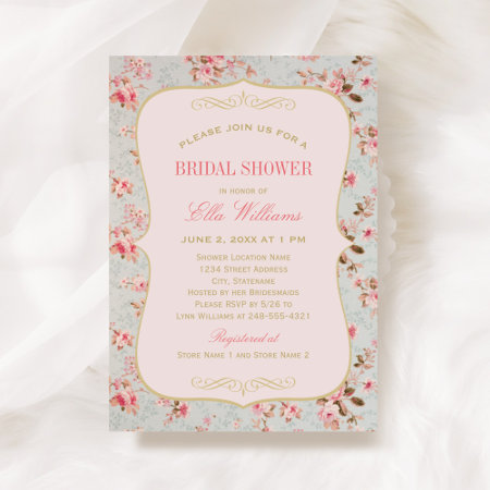 Vintage Pink Floral Garden Party Bridal Shower Invitation