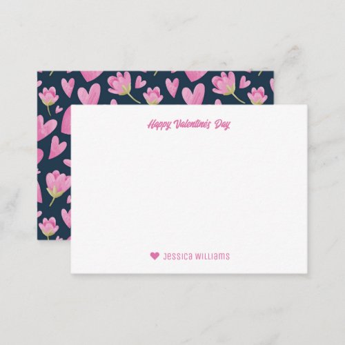 Vintage Pink Floral Heart Pattern Valentines Day Note Card
