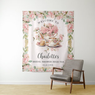Vintage Pink Floral High Tea Bridal Baby Shower Tapestry