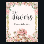Vintage Pink Floral High Tea Bridal Shower Favors Poster<br><div class="desc">Personalize this vintage tea party tabletop sign easily and quickly. Simply click the Edit Using Design Tools button to further edit the texts, change fonts and fonts colors. Featuring a set of vintage teapot and teacup, beautiful blush pink roses and an antique gold border. All text is editable. Personalize it...</div>