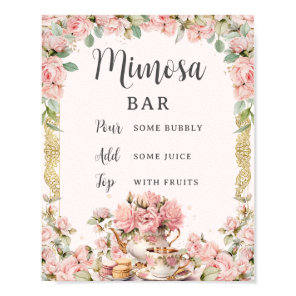 Vintage Pink Floral High Tea Bridal Shower Mimosa Poster