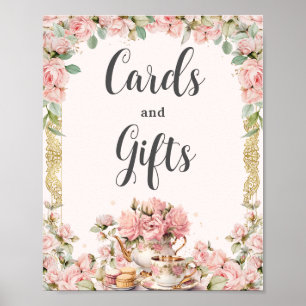 Vintage Pink Floral High Tea Cards and Gifts Poster