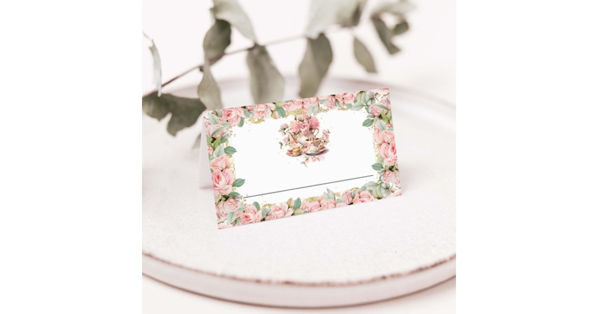 Vintage Pink Floral High Tea Party Baby Bridal Place Card | Zazzle