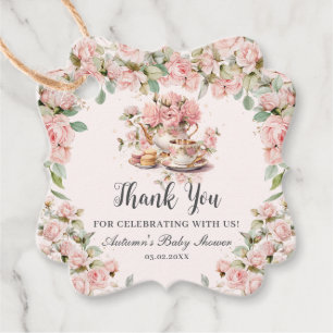 Vintage Pink Floral High Tea Party Baby Shower Favor Tags