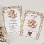 Vintage Pink Floral High Tea Party Baby Shower  Invitation<br><div class="desc">Personalize this vintage tea party invitation easily and quickly. Simply click the customize it further button to edit the texts, change fonts and fonts colors. Featuring a set of pretty vintage teapot and tea cup, beautiful blush pink roses and an antique gold border. Option to add a QR code for...</div>