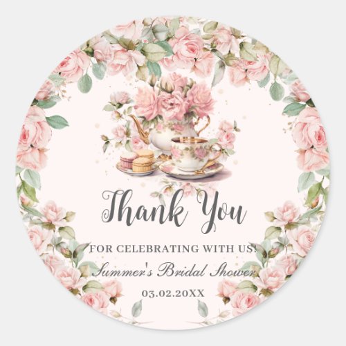 Vintage Pink Floral High Tea Party Bridal Shower  Classic Round Sticker