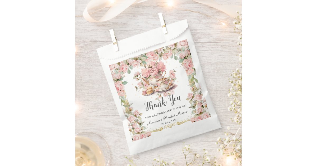 Vintage Pink Floral High Tea Party Bridal Shower Favor Bag | Zazzle