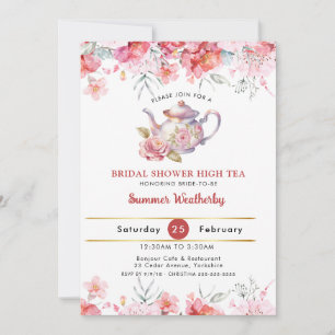 Vintage Pink Floral High Tea Party Bridal Shower I Invitation
