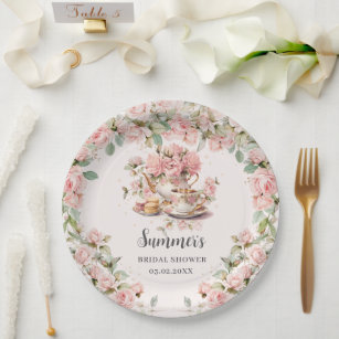 Vintage Pink Floral High Tea Party Bridal Shower  Paper Plates