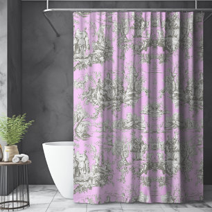 Vintage Pink Floral Lake Toile de Jouy Shower Curtain