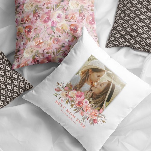 Vintage Pink Floral Mothers Day Photo Throw Pillow