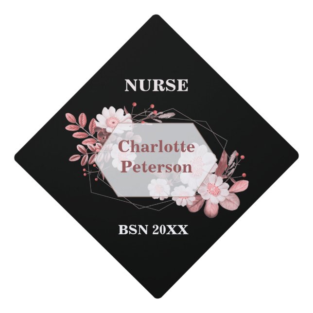 Vintage  Pink Floral  Nurse Graduation Cap Topper (Front)