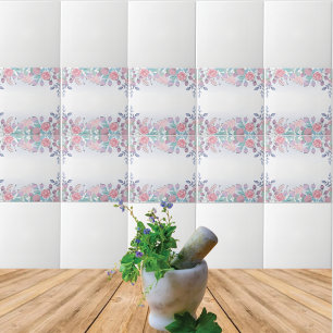 Vintage Pink Floral on White Ceramic Tile