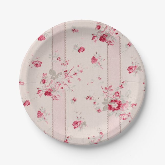 Vintage pink floral  paper plates (Front)
