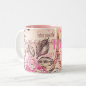 Vintage pink floral Paris Eiffel Tower typography Two-Tone Coffee Mug (Front Left)