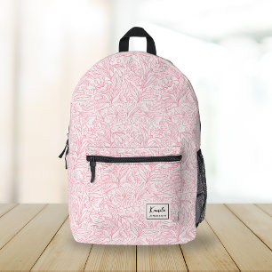 Vintage Pink Floral Pattern Custom Script Name  Printed Backpack