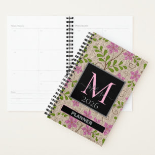 Vintage Pink Floral Pattern Customizable Name Planner