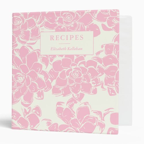 Vintage Pink Floral Pattern Personalized Recipe 3 Ring Binder