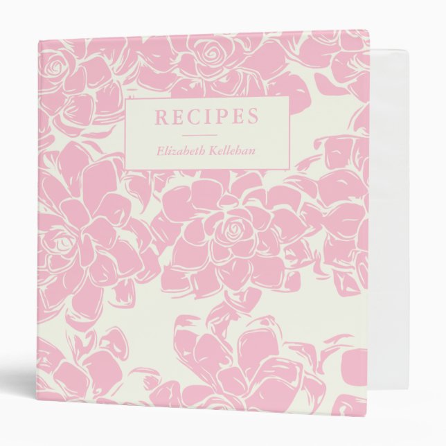 Vintage Pink Floral Pattern Personalized Recipe 3 Ring Binder (Front/Inside)