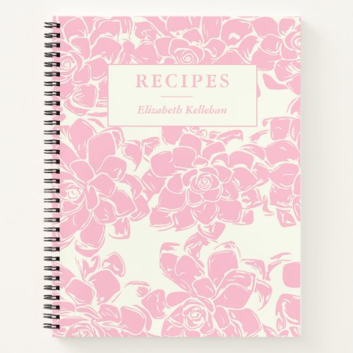 Vintage Pink Floral Pattern Personalized Recipe Notebook