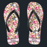 Vintage Pink Floral Pattern Wedding Bride Flip Flops<br><div class="desc">Featuring vintage pink floral pattern and a classic wedding words typography, these elegant flip flops will add a stylish dose of glam to your wedding day, bachelorette party, or other celebration. ♥Customize it with your wording by using the template fields. ♥ If you want to change the font style, color or text placement,...</div>