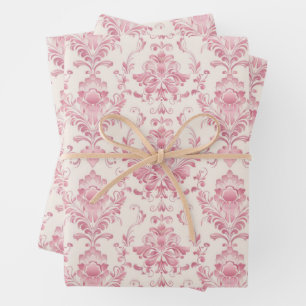  Vintage Pink Floral Pattern Wrapping Paper Sheets